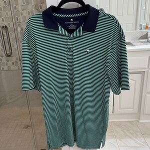 The Southern Shirt Company Large  Navy and Green Striped Polo
